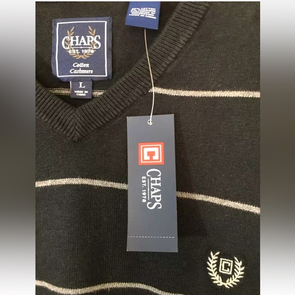 Chaps Sweater NWT Men's Cotton Cashmere Long Sleeve V-Neck Size Large - Picture 2 of 4